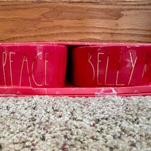 Rae Dunn Christmas Dog Bowls,red with Gold Lettering